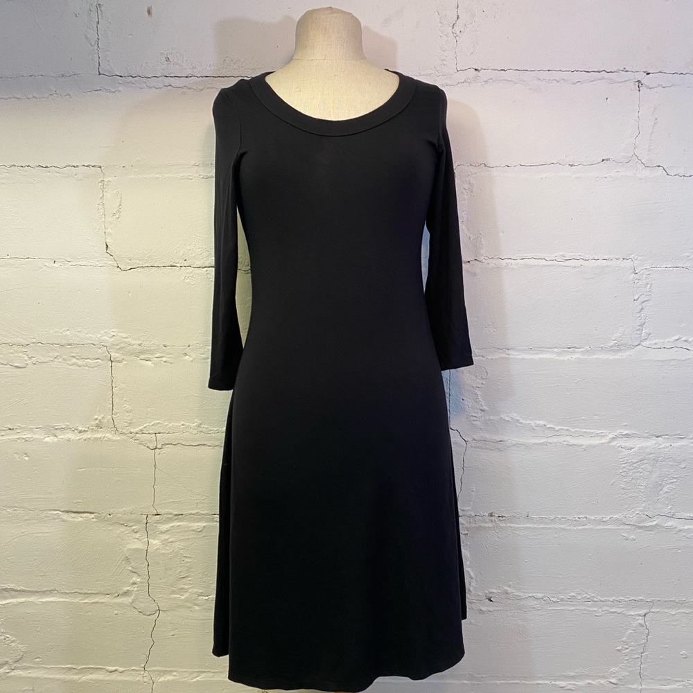 Karen Kane Black Scoop Neck Dress Fitted Top w Full Skirt Size S